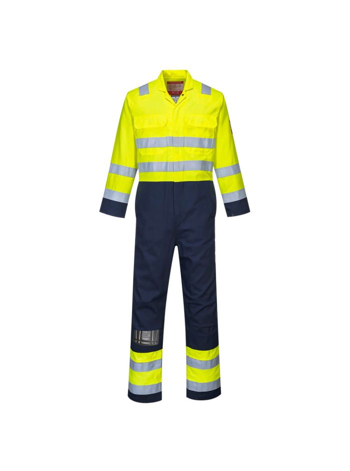 Hi-Vis Anti-Static Bizflame Pro Coverall, 4XL, R, Yellow/Navy