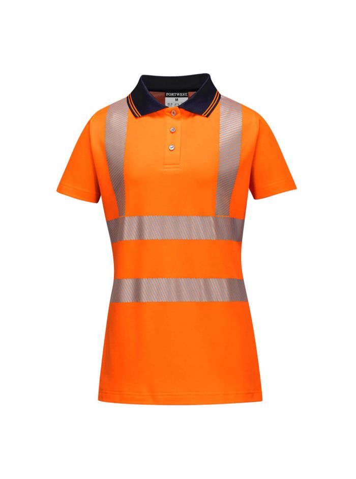 Hi-Vis Women's Cotton Comfort Pro Polo Shirt S/S , L, R, Orange/Black