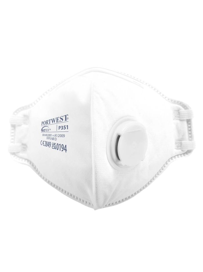 FFP3 Valved Dolomite Fold Flat Respirator (Pk20), , R, White
