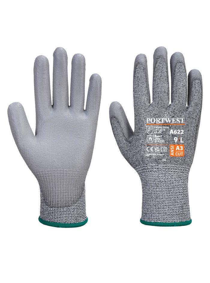 MR Cut PU Palm Glove, L, R, Grey