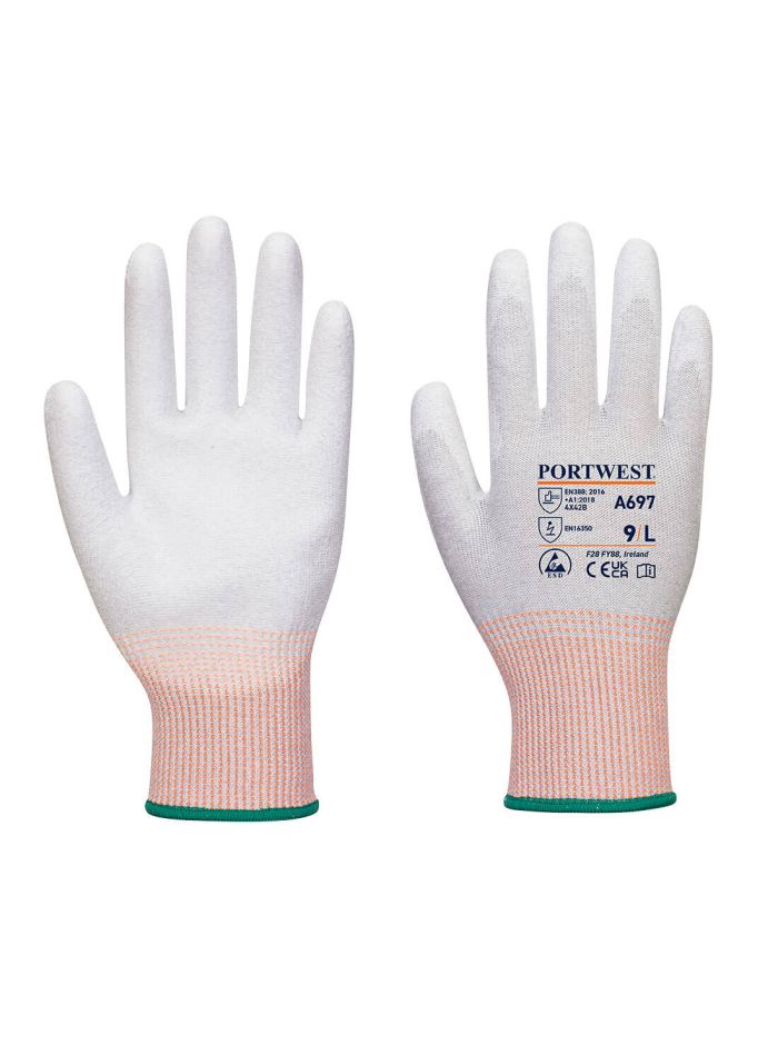 LR13 ESD PU Palm Glove - 12 pack, L, R, Grey/White