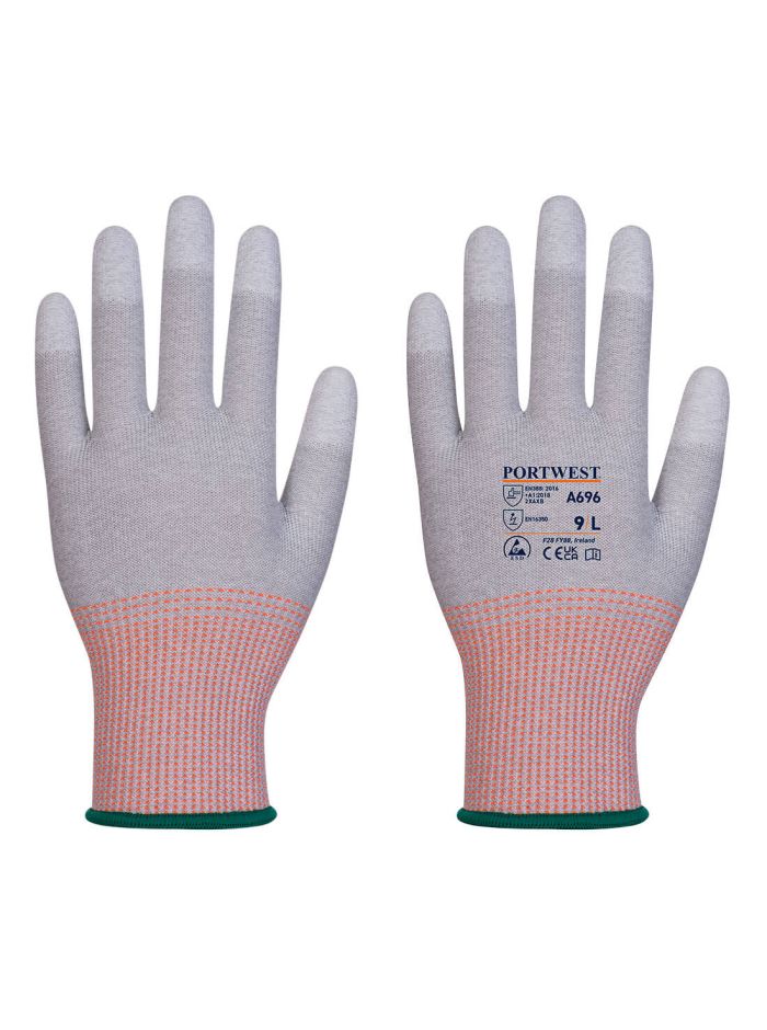 LR13 ESD PU Fingertip Cut Glove - 12 pack, L, R, Grey/White