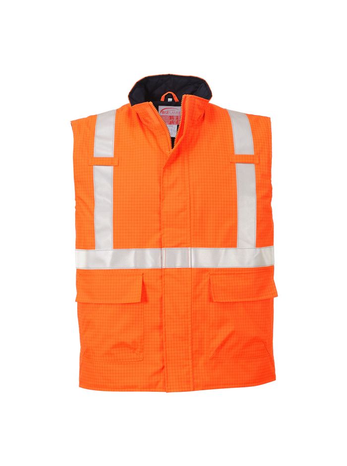 Bizflame Rain Hi-Vis Antistatic FR Bodywarmer, L, R, Orange