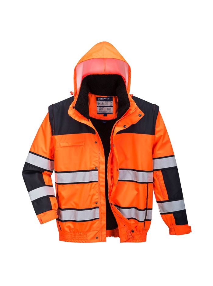 Hi-Vis Winter Contrast Classic Bomber Jacket , 4XL, R, Orange/Black