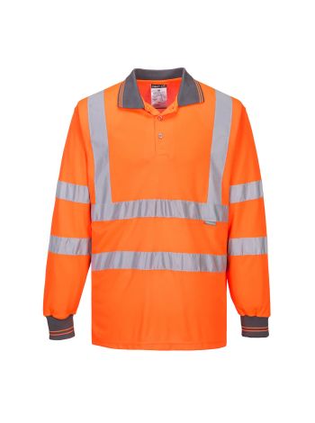 Hi-Vis Polo Shirt L/S , 4XL, R, Orange