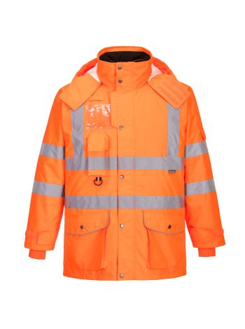 Hi-Vis Breathable 7-in-1 Traffic Jacket , 4XL, R, Orange