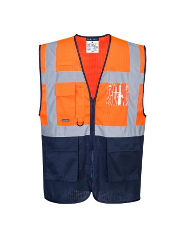 Hi-Vis Mesh Contrast Executive Vest , L, R, Orange/Navy
