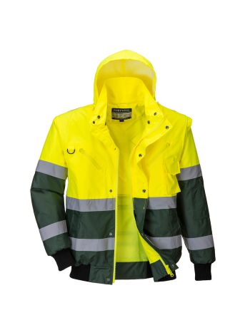 Hi-Vis 3-in-1 X-Back Contrast Bomber Jacket , L, R, Yellow/Green