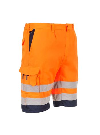 Hi-Vis Lightweight Poly-Cotton Shorts, L, R, Orange/Navy